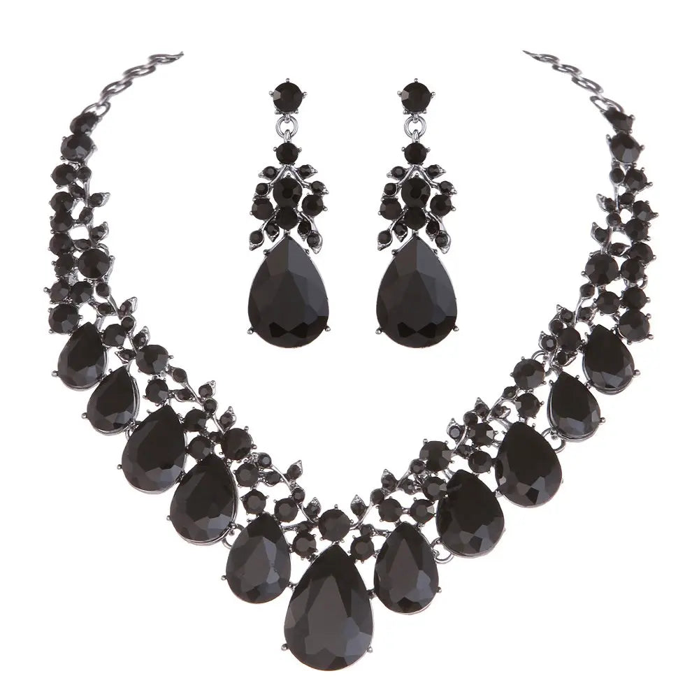 Crystal Rhinestone Women Jewelry Sets Bridal Wedding And Party Dress Necklace Sets Waterdrop Shape Necklace Earrings Summer