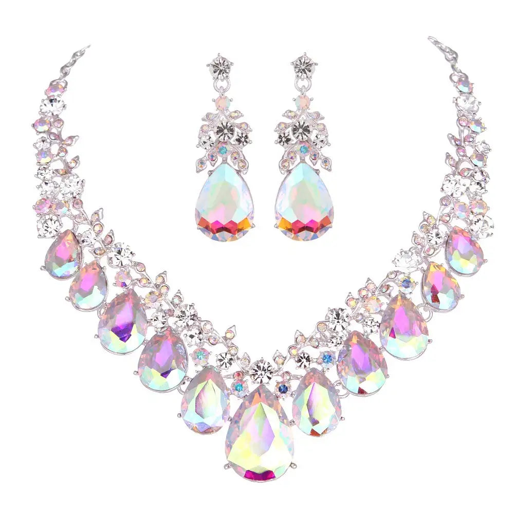 Crystal Rhinestone Women Jewelry Sets Bridal Wedding And Party Dress Necklace Sets Waterdrop Shape Necklace Earrings Summer