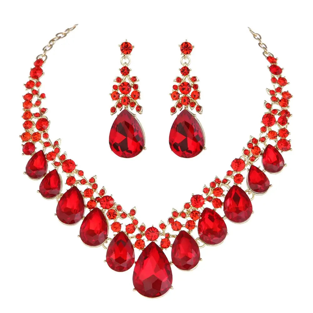 Crystal Rhinestone Women Jewelry Sets Bridal Wedding And Party Dress Necklace Sets Waterdrop Shape Necklace Earrings Summer