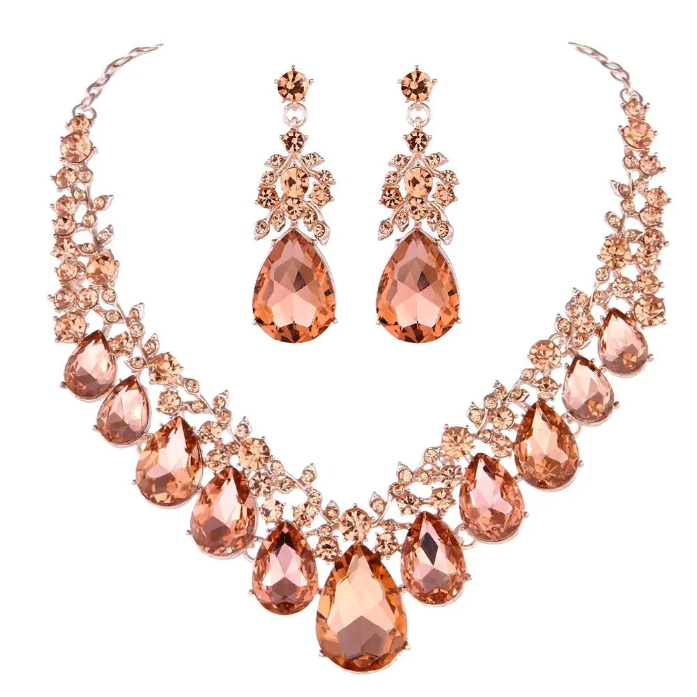 Crystal Rhinestone Women Jewelry Sets Bridal Wedding And Party Dress Necklace Sets Waterdrop Shape Necklace Earrings Summer