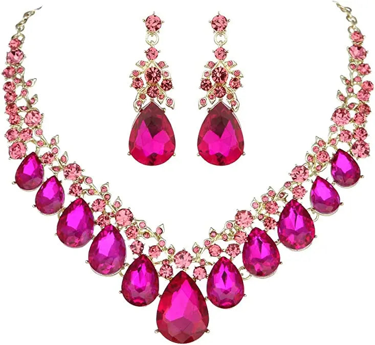 Crystal Rhinestone Women Jewelry Sets Bridal Wedding And Party Dress Necklace Sets Waterdrop Shape Necklace Earrings Summer