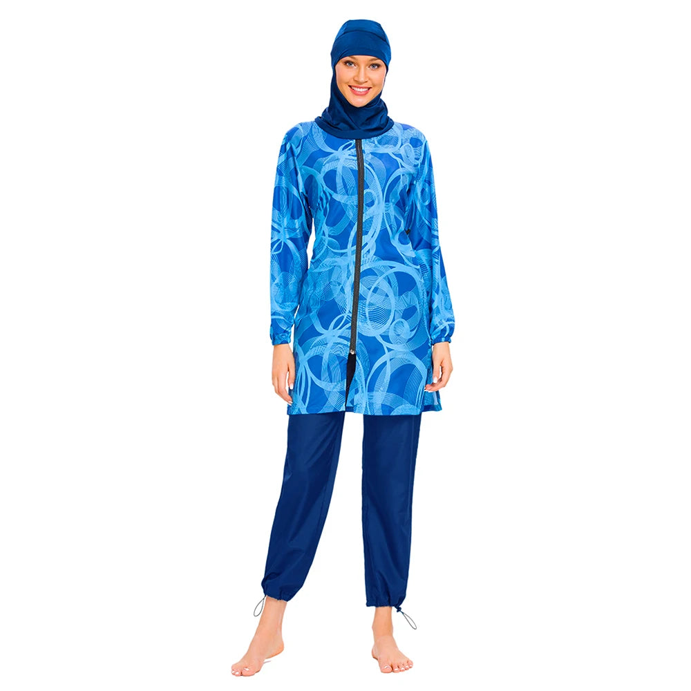 3PCS Muslim Islamic Women Swimwear Full Cover Hijab Modest Beachwear Long Sleeve Bathing Suit Arab Swimming Costumes Top Pant