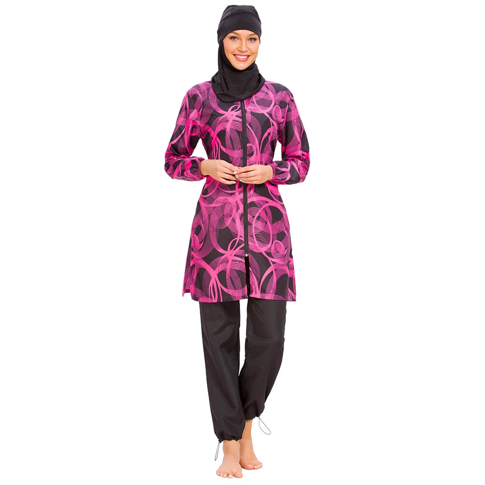 3PCS Muslim Islamic Women Swimwear Full Cover Hijab Modest Beachwear Long Sleeve Bathing Suit Arab Swimming Costumes Top Pant