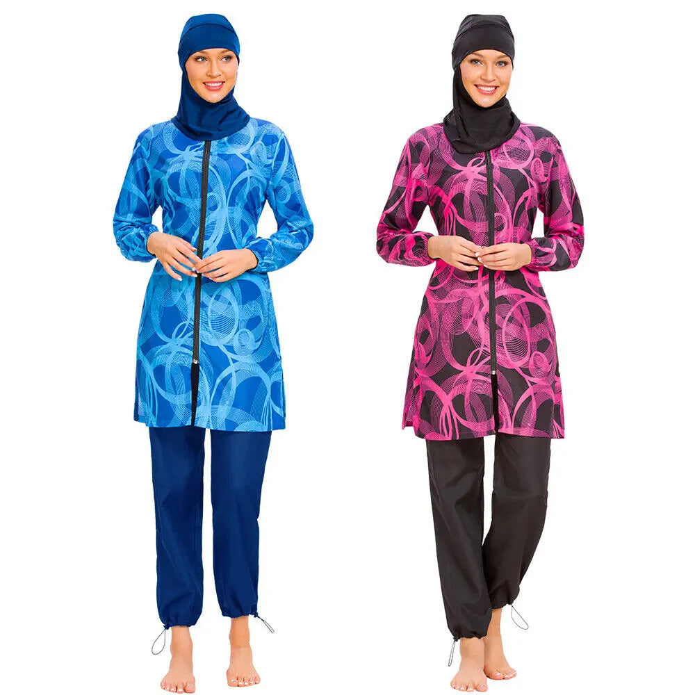 3PCS Muslim Islamic Women Swimwear Full Cover Hijab Modest Beachwear Long Sleeve Bathing Suit Arab Swimming Costumes Top Pant