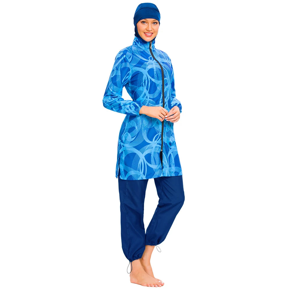 3PCS Muslim Islamic Women Swimwear Full Cover Hijab Modest Beachwear Long Sleeve Bathing Suit Arab Swimming Costumes Top Pant
