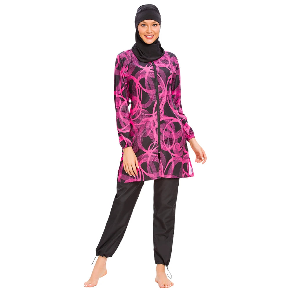 3PCS Muslim Islamic Women Swimwear Full Cover Hijab Modest Beachwear Long Sleeve Bathing Suit Arab Swimming Costumes Top Pant