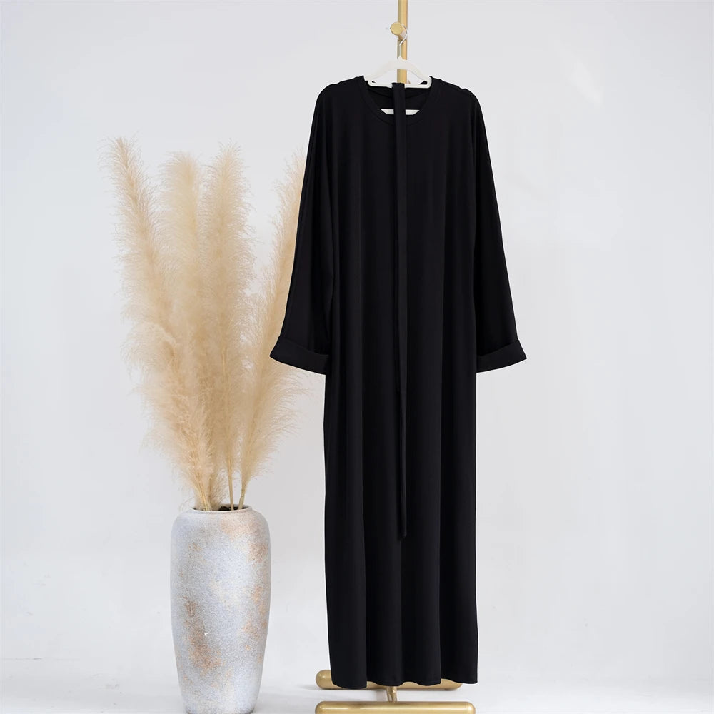 Women Dubai Abaya Turkey Hijab Dress Autumn Winter Ribbed Solid Muslim Islamic Clothing Long Sleeve Maxi Long Dress Eid Ramadan