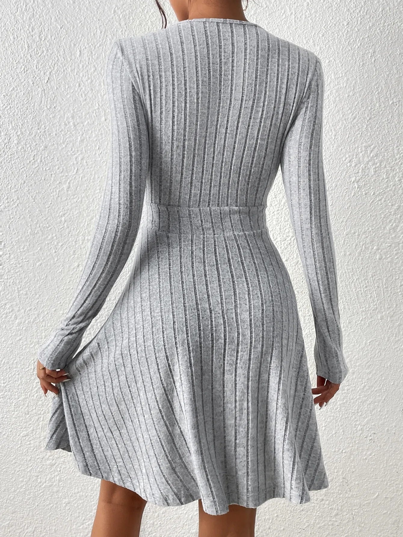 Women Knit Slim Sexy Bodycon Dress V-Neck Long Sleeve Dress Solid Casual Midi Sweater Dress