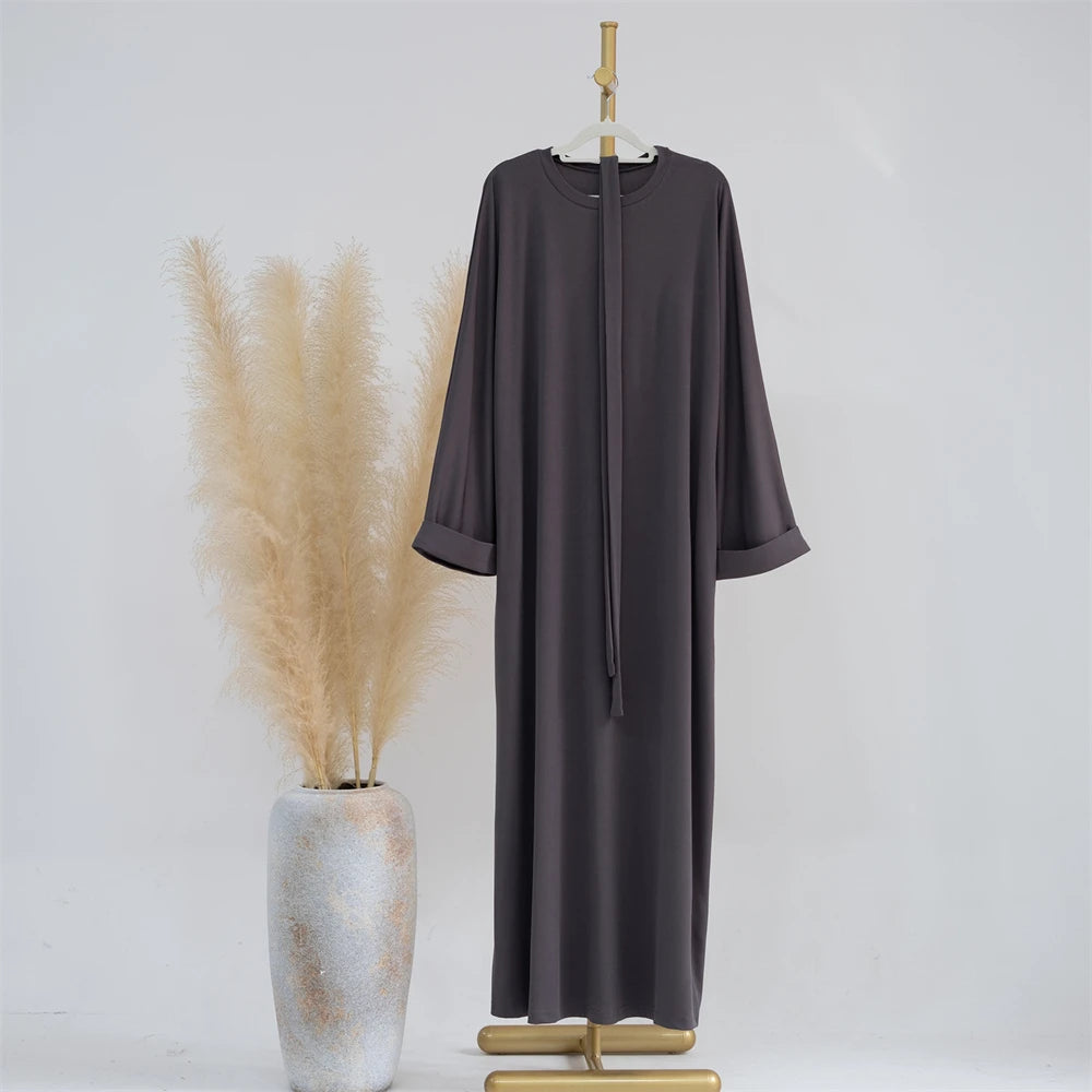 Women Dubai Abaya Turkey Hijab Dress Autumn Winter Ribbed Solid Muslim Islamic Clothing Long Sleeve Maxi Long Dress Eid Ramadan
