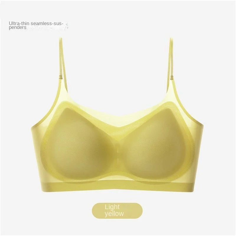 Ultra-Thin Breathable Ice Silk Top Bra Women's Seamless Back Halter Vest Wrap Bra Small Chest Together