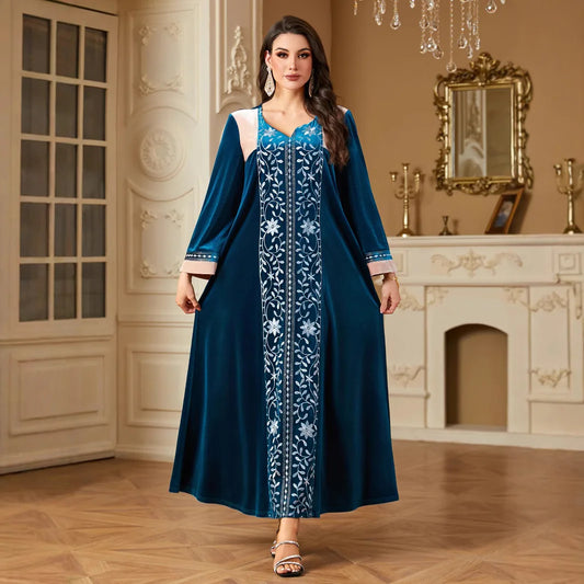Moroccan Velvet Embroidery Abaya for Fashion Women Muslim Winter Warm Long Maxi Dress Kaftan Turkey Arabic Kaftan Dubai Vestidos