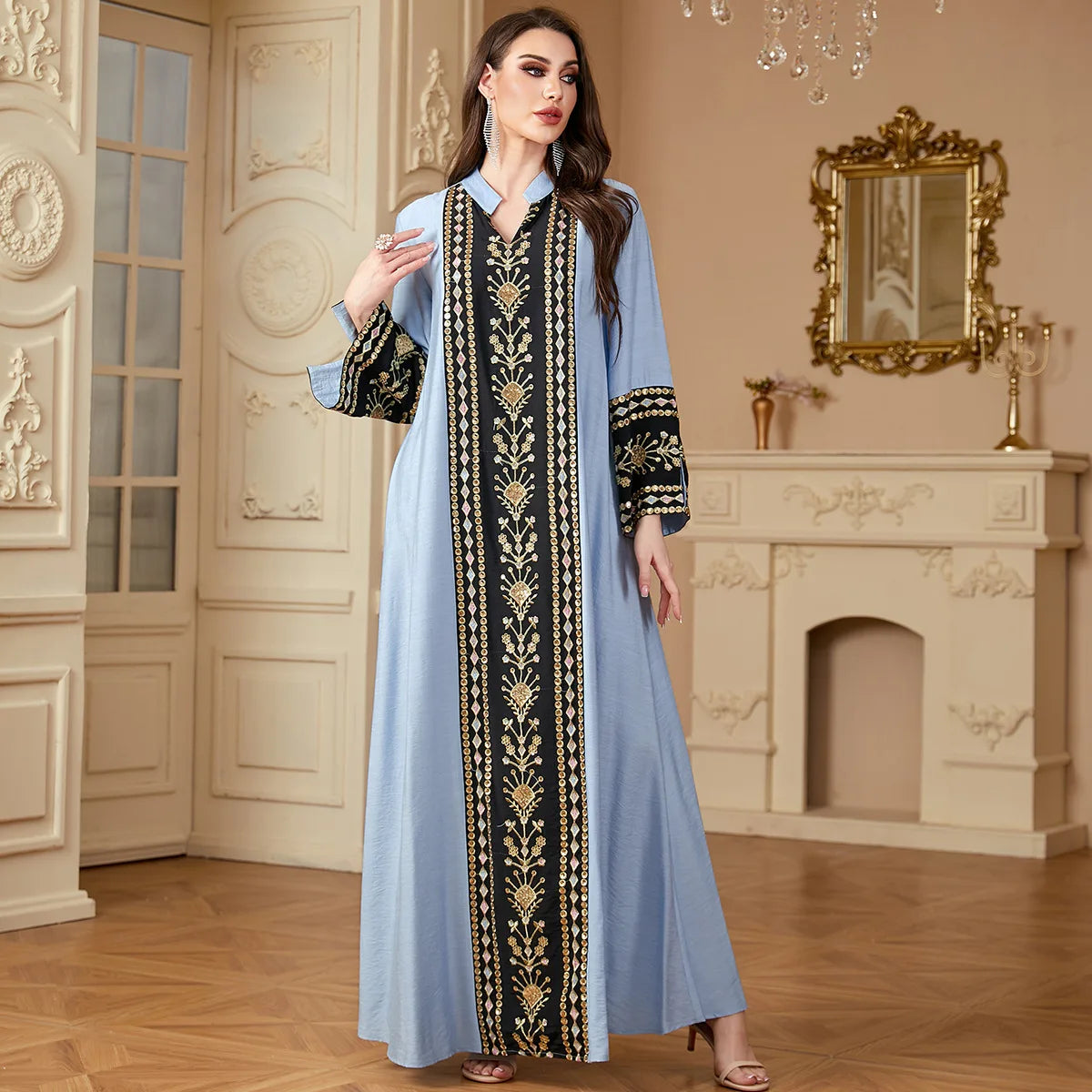 Dubai Morocco Women Embroidery Abaya Muslim Dress Saudi Turkey Kaftan Eid Djellaba Ramadan Islam Clothes Musulmane Femme Vestido