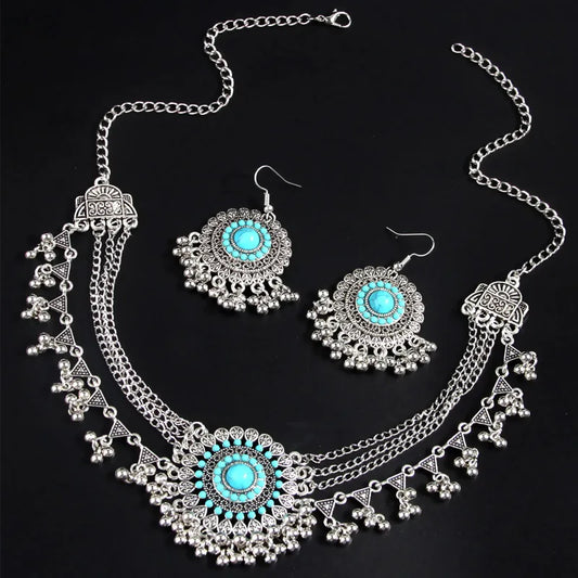 New Ethnic Vintage Women's Earrings Necklace Set Indian Jewelry Set Beads Tassel Dangling Earrings Set Women Accessory Gifts