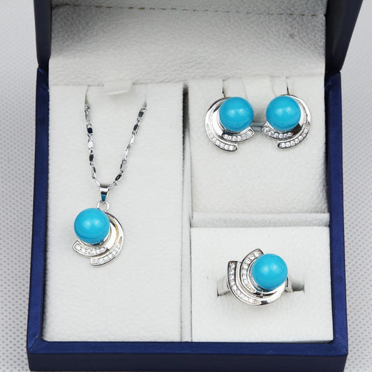Fashion Round Necklace Pendant Earrings Ring for Women Silver Gold Color Chain Retro Round Necklace Jewelry Set Birthday Gift