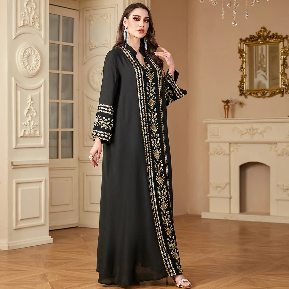 Dubai Morocco Women Embroidery Abaya Muslim Dress Saudi Turkey Kaftan Eid Djellaba Ramadan Islam Clothes Musulmane Femme Vestido