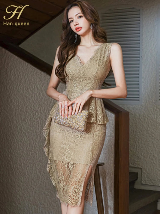 Sarah Summer New Korean V-neck Sexy Dresses