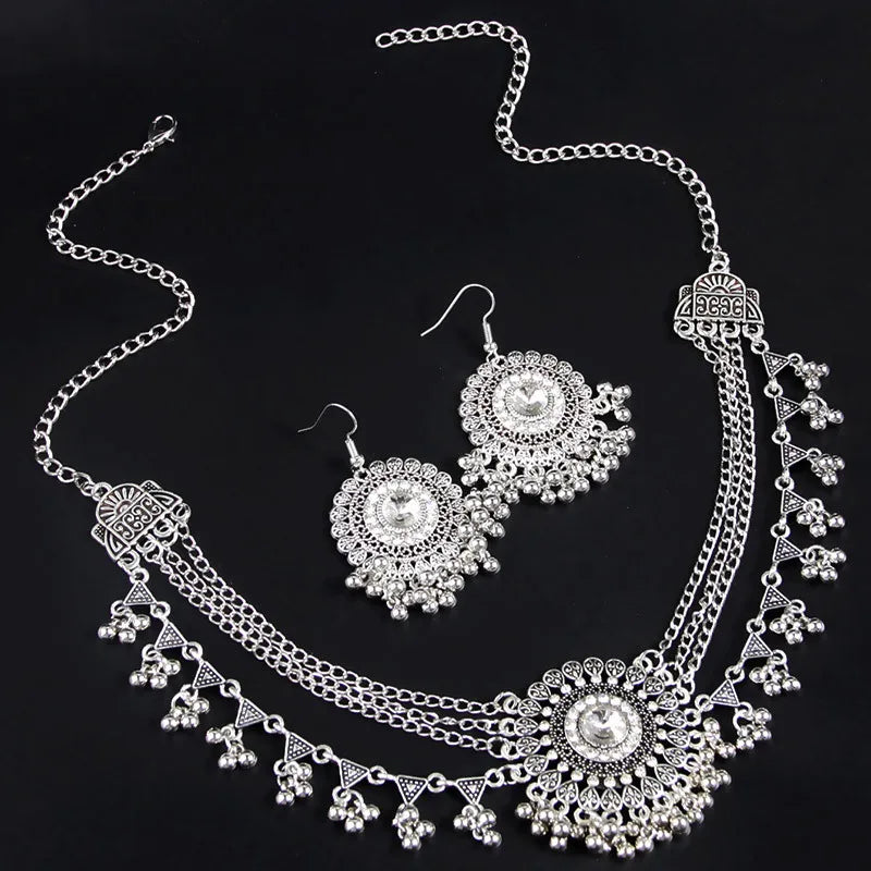 New Ethnic Vintage Women's Earrings Necklace Set Indian Jewelry Set Beads Tassel Dangling Earrings Set Women Accessory Gifts