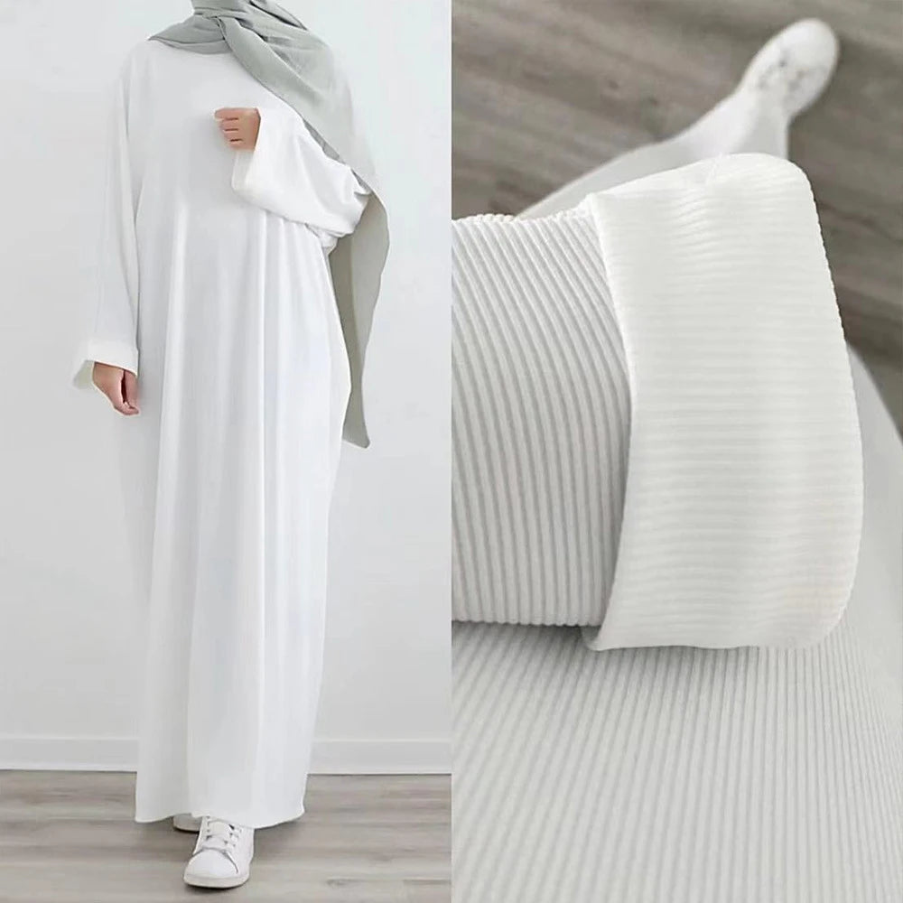Women Dubai Abaya Turkey Hijab Dress Autumn Winter Ribbed Solid Muslim Islamic Clothing Long Sleeve Maxi Long Dress Eid Ramadan
