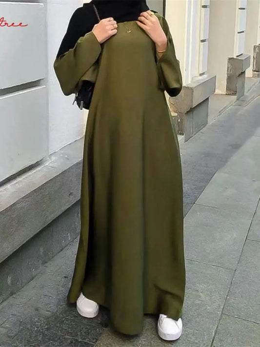 Muslim Dress Dubai Full Length Flare Sleeve Soft Shiny Abaya Dubai Turkey Muslim Islam Robe WY921