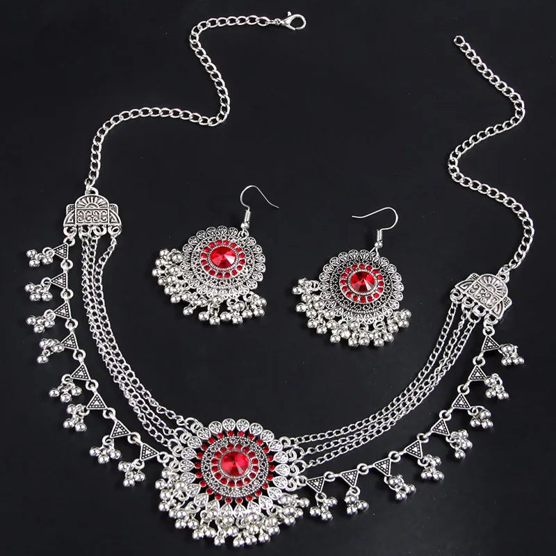New Ethnic Vintage Women's Earrings Necklace Set Indian Jewelry Set Beads Tassel Dangling Earrings Set Women Accessory Gifts
