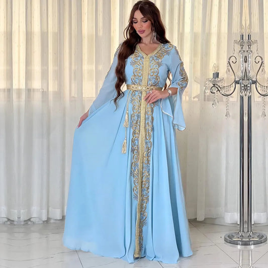 Evening Dresses Arab Long Robe Embroidery Muslim Women Party Jalabiya Eid Ramadan Morocco Dubai Abayas Kaftan Islam Vestidos New