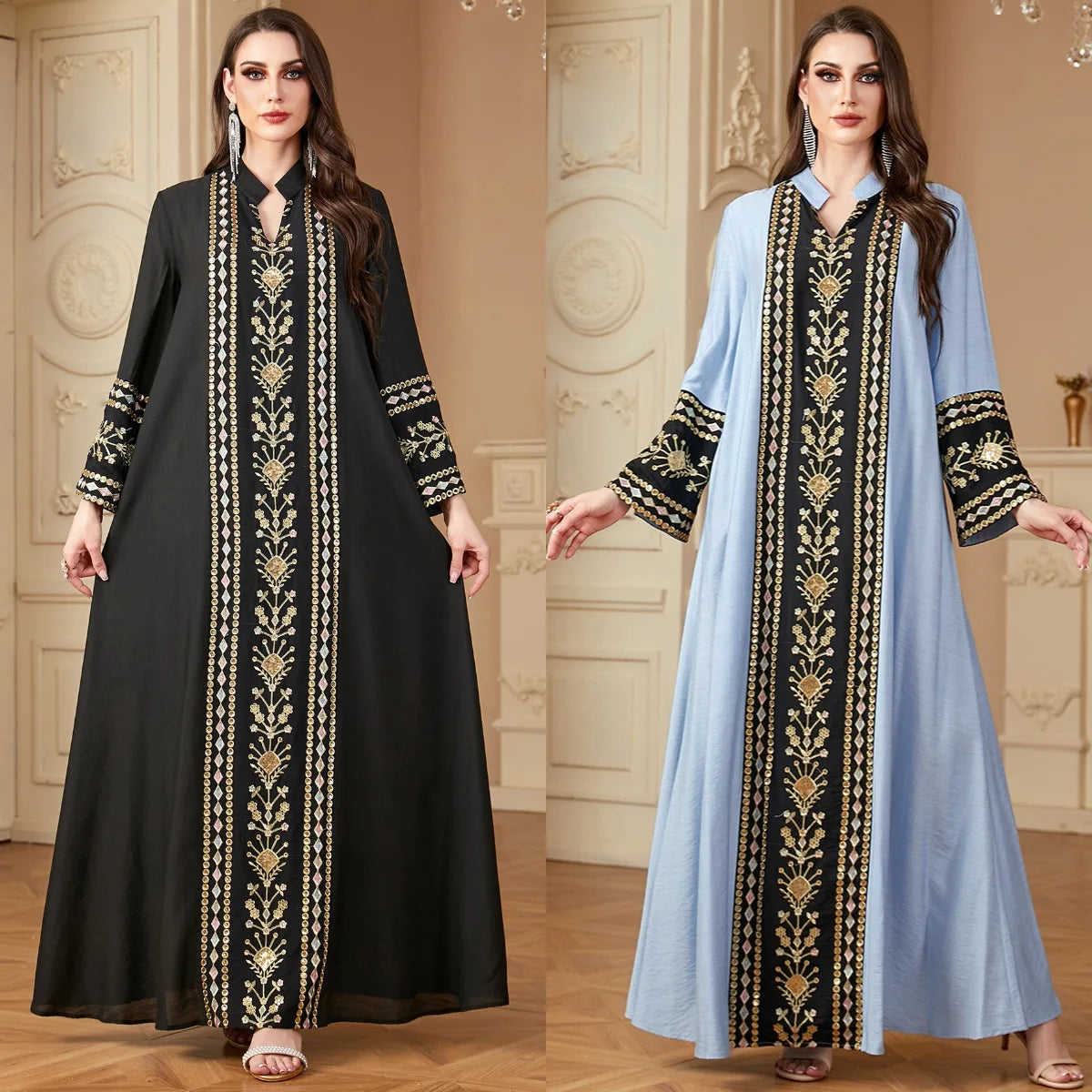 Dubai Morocco Women Embroidery Abaya Muslim Dress Saudi Turkey Kaftan Eid Djellaba Ramadan Islam Clothes Musulmane Femme Vestido