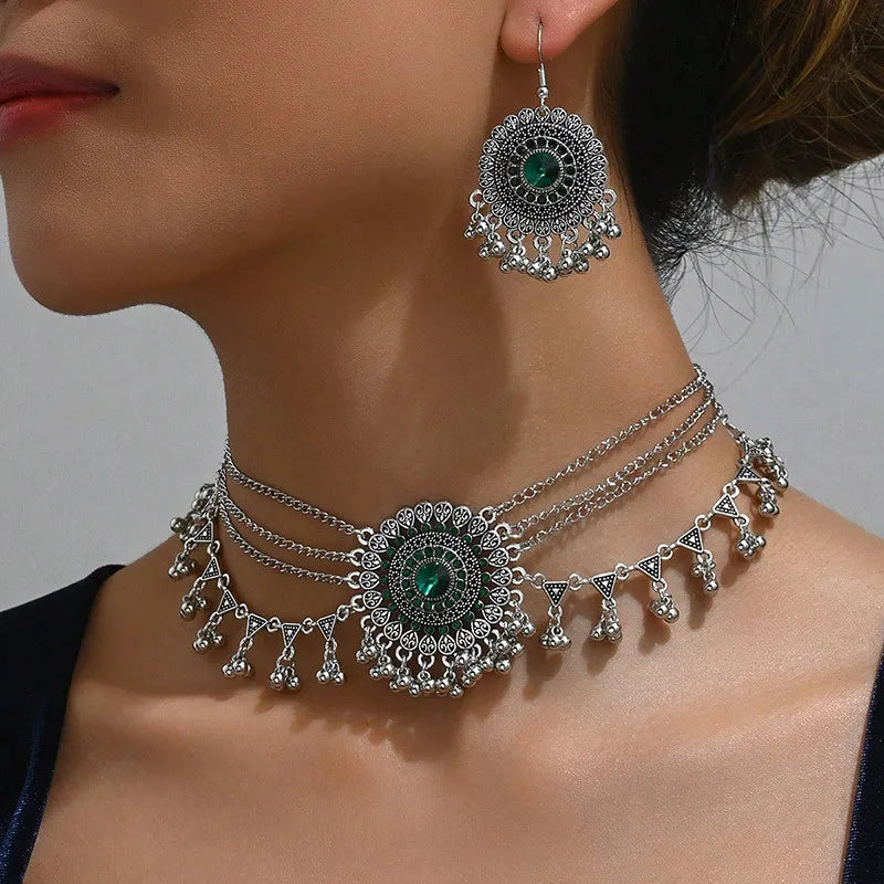 New Ethnic Vintage Women's Earrings Necklace Set Indian Jewelry Set Beads Tassel Dangling Earrings Set Women Accessory Gifts