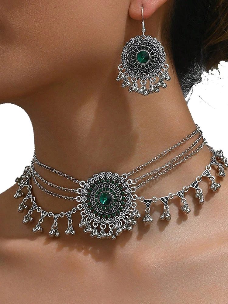 New Ethnic Vintage Women's Earrings Necklace Set Indian Jewelry Set Beads Tassel Dangling Earrings Set Women Accessory Gifts