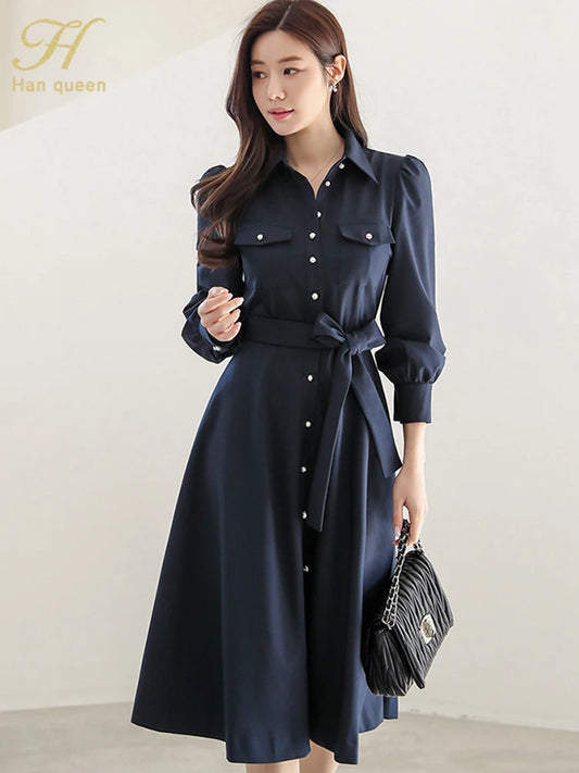 Sarah new korean single-breasted party dresses